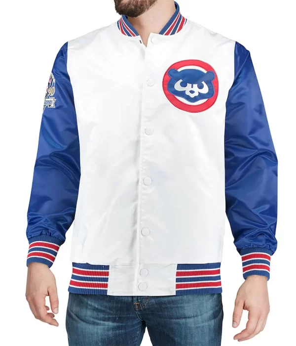 Varsity Chicago Cubs Satin White and Royal Blue Jacket
