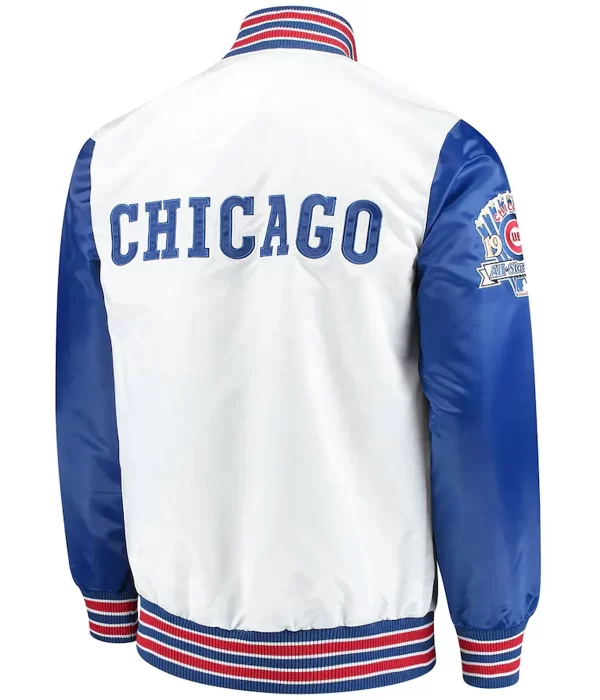 Varsity Chicago Cubs Royal Blue and White Satin Jacket back