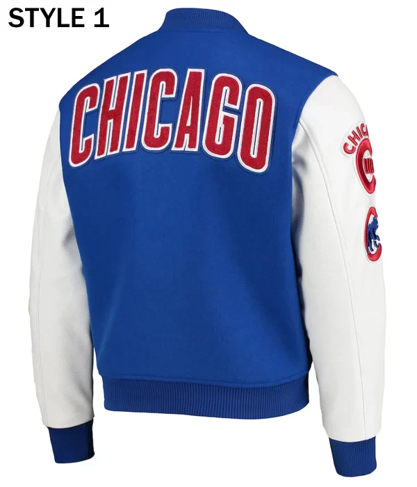 Varsity Chicago White and Royal Blue Cubs Jacket back