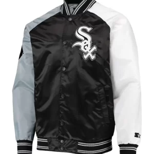 Chicago White Sox Reliever Raglan Black and Silver Jacket