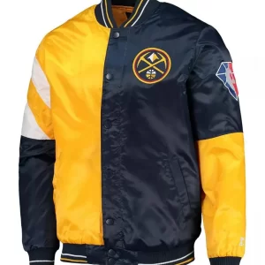 Denver Nuggets Color Block Satin Yellow and Navy Blue Jacket