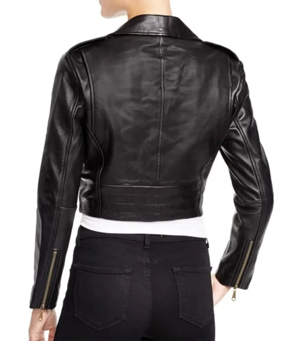 Women’s Asymmetrical Cropped Black Leather Biker Jacket back
