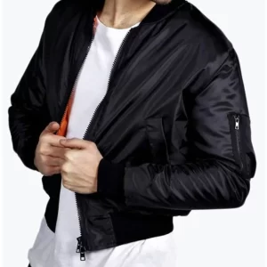 Men’s Cropped Satin Bomber Jacket