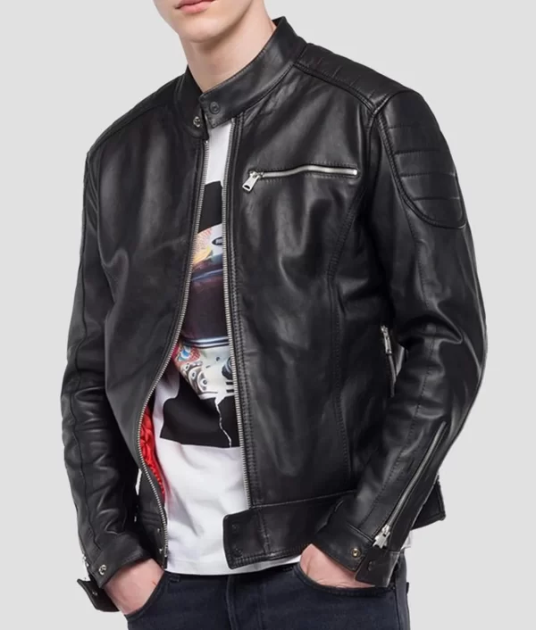 Men’s Crust Motorcycle Leather Pockets Jacket