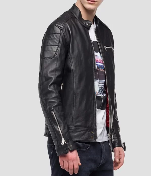 Men’s Crust Motorcycle Leather Zipper Pockets Jacket side