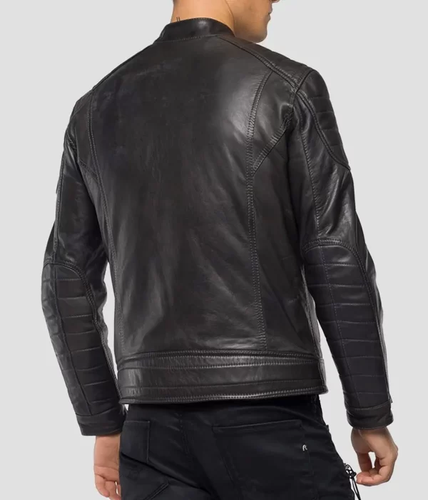 Men’s Crust Motorcycle Leather Zipper Pockets Jacket back