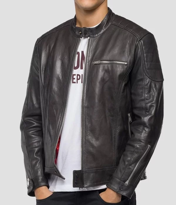 Men’s Crust Motorcycle Leather Zipper Pockets Jacket