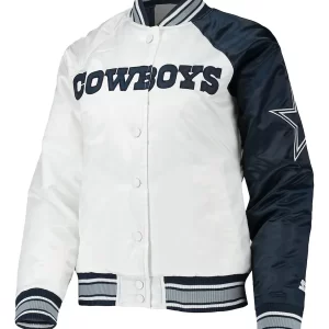 Starter Dallas Cowboys Endzone Blue and White Satin Jacket