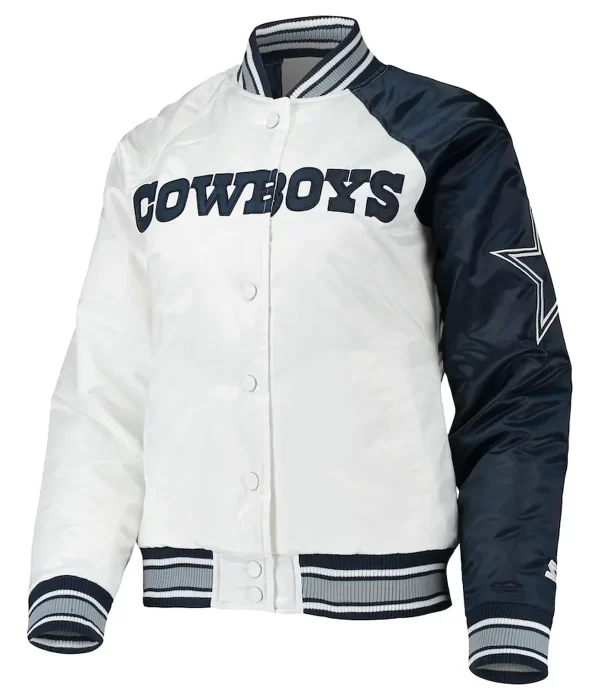 Starter Dallas Cowboys Endzone Blue and White Satin Jacket