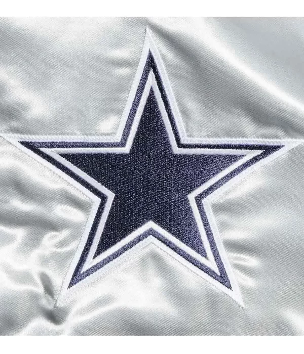 Varsity Dallas Cowboys Silver Satin Jacket logo