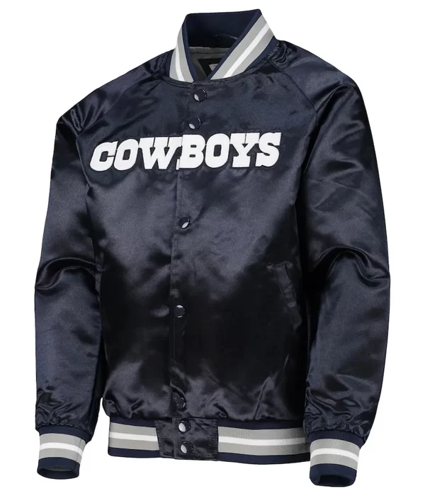 Dallas Cowboys Raglan Navy Blue Satin Jacket
