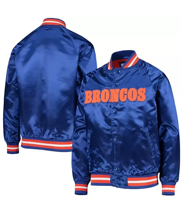 Denver Broncos Royal Blue Satin Bomber Jacket