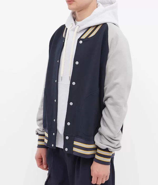 Mild Old-School Style Full Snap Varsity Jacket white
