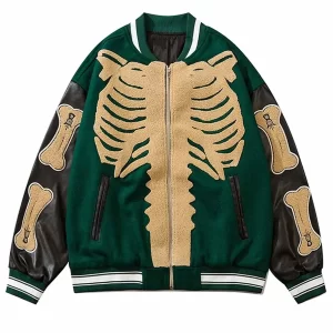 Skeleton Furry Bone Patchwork Black/Green Jacket