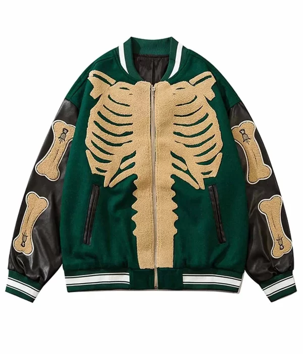 Skeleton Furry Bone Patchwork Black/Green Jacket