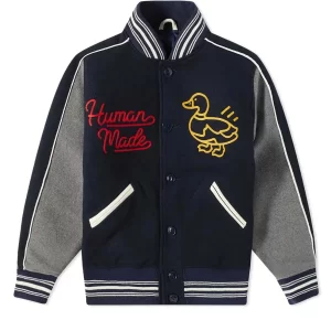 Varsity Human Made Duck Wool Navy Blue and Grey Jacket