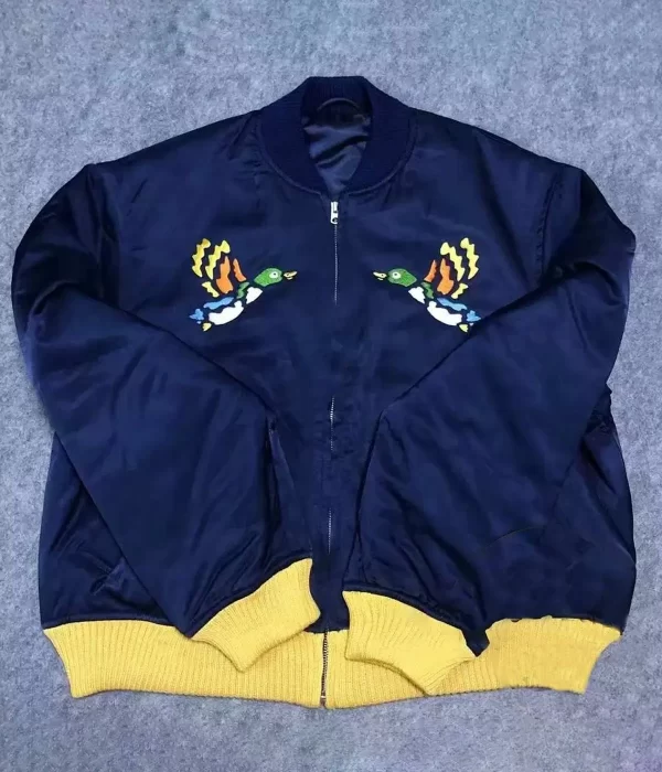 Human Made Silk Embroidery Duck Bomber Blue Jacket