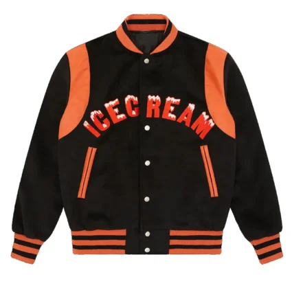 Icecream BBC Embroidered Black Varsity Jacket