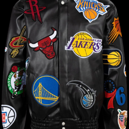 Jeff Hamilton NBA Collage vegan leather jacket