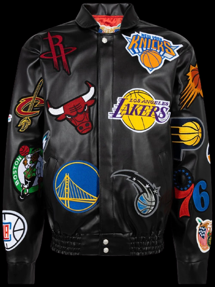 Jeff Hamilton NBA Collage vegan leather jacket