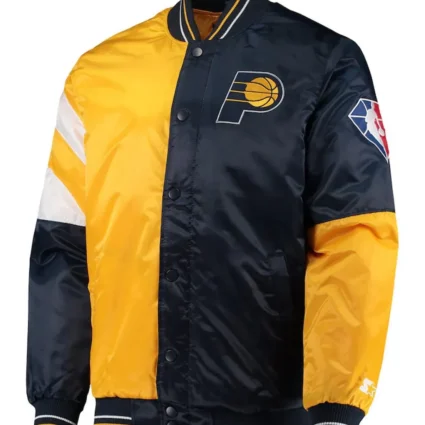 Indiana Pacers 75th Anniversary Leader Color Block Satin Jacket fr