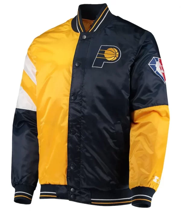 Indiana Pacers 75th Anniversary Leader Color Block Satin Jacket fr