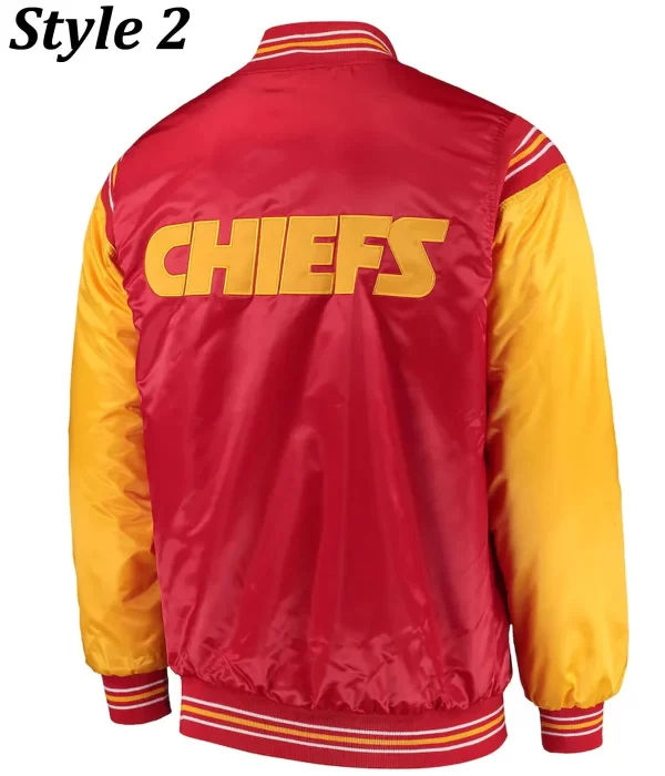 Varsity Kansas City Chiefs Yellow and Red Satin Jacket back