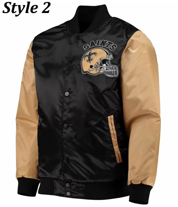 New Orleans Saints Throwback Black and Brown Varsity Jacket