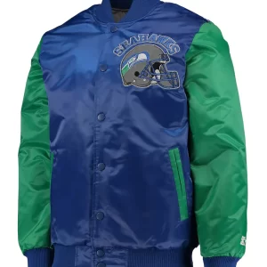 Seattle Seahawks Throwback Blue and Green Satin Varsity Jacket