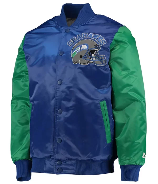 Seattle Seahawks Throwback Blue and Green Satin Varsity Jacket