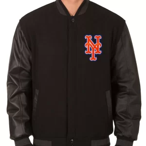 NY Mets Black wool and genuine leather Jacket