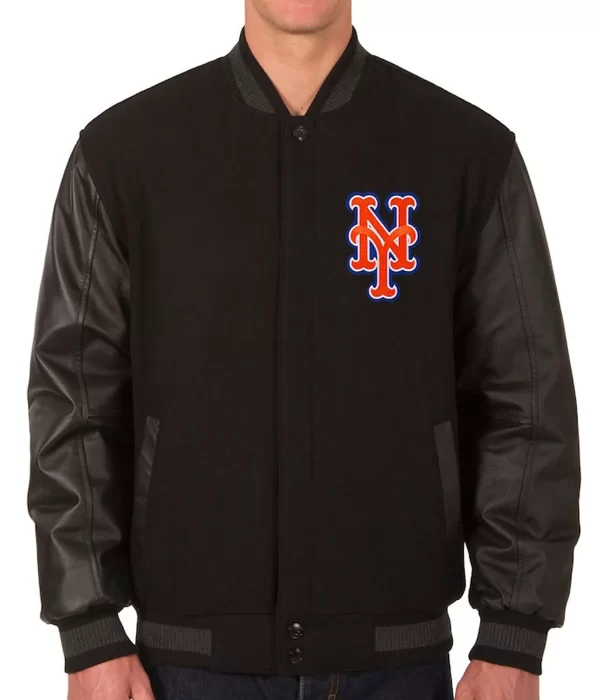 NY Mets Black wool and genuine leather Jacket