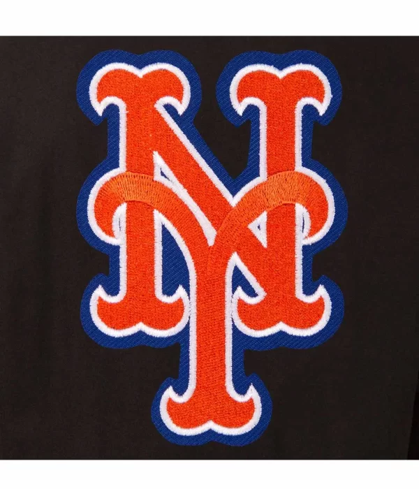 NY Mets Wool & Leather Black Jacket logo