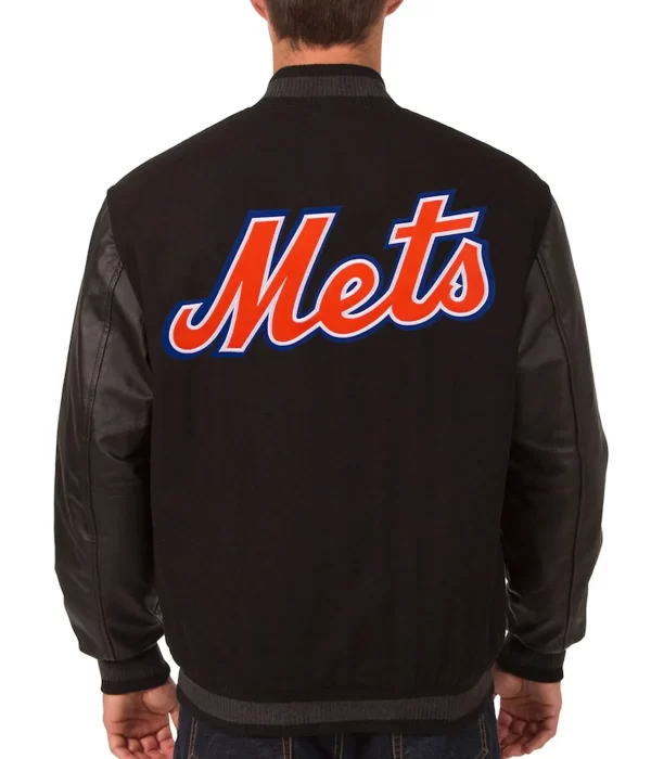 NY Mets Wool & Leather Black Jacket back