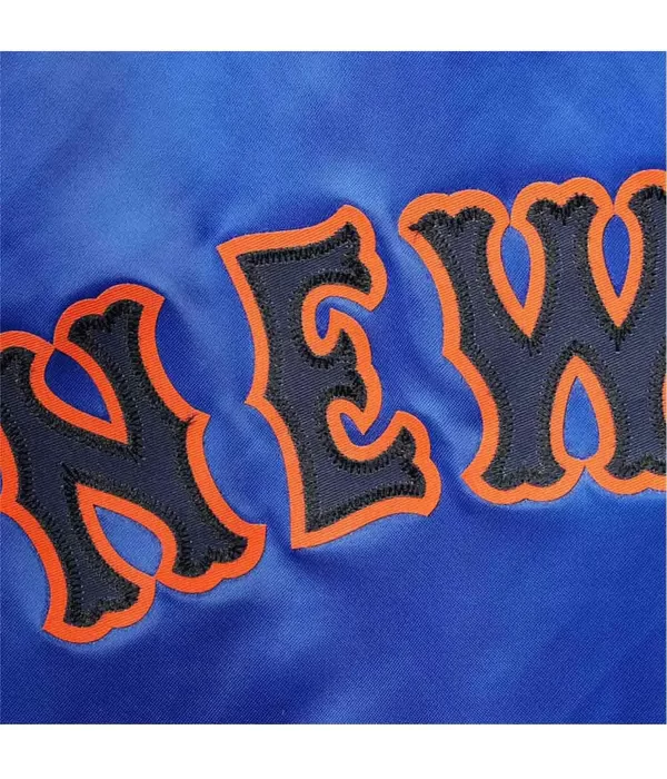 New York Full-Snap Royal Blue Satin Jacket logo