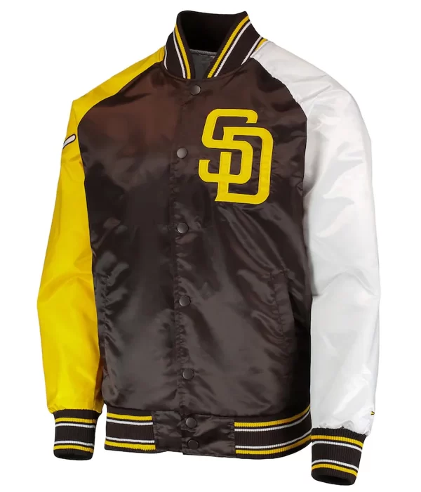 San Diego Padres Raglan Reliever Satin Varsity Jacket