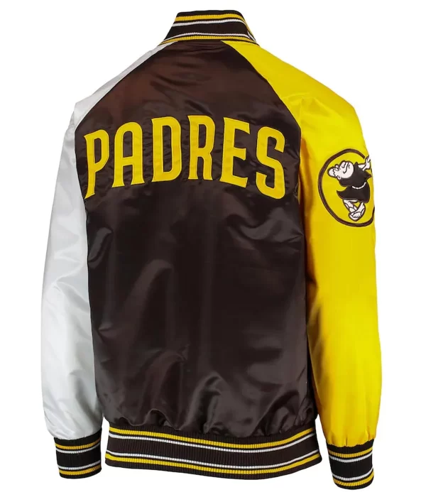 San Diego Padres Raglan Reliever Satin Varsity Jacket back