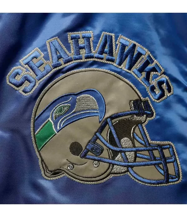 Seattle Seahawks Throwback Blue and Green Satin Varsity Jacketlogo