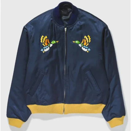 Human Made Silk Embroidery Duck Bomber Blue Jacket