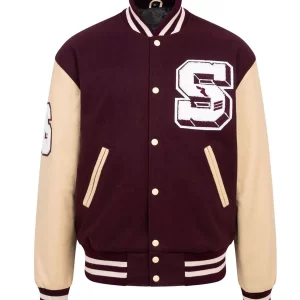 Panther Stadium Letterman Burgundy and Beige Jacket