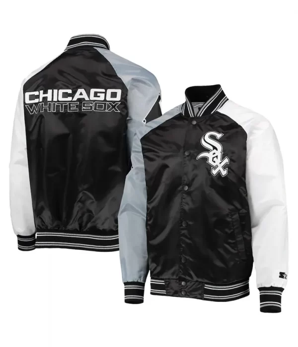 Chicago White Sox Reliever Raglan Full-Snap Silver and Black Jacket