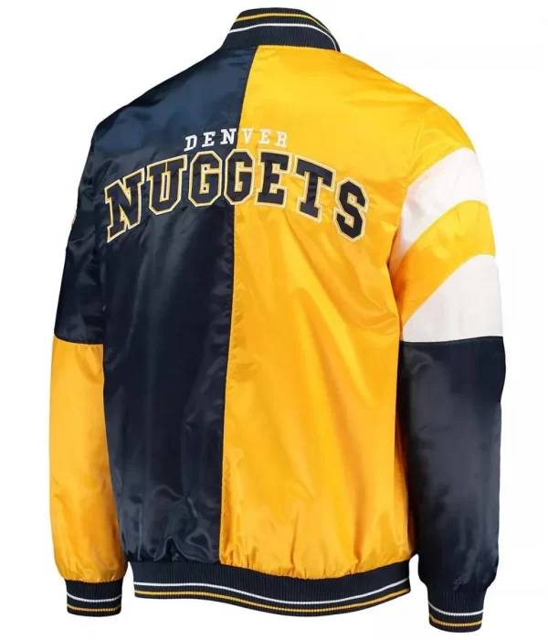 Denver Nuggets Color Block Satin Yellow and Navy Blue Jacket back