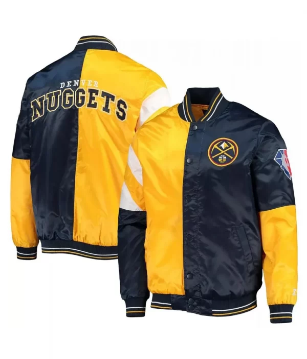 Denver Nuggets Color Block Satin Yellow and Navy Blue Jacket double