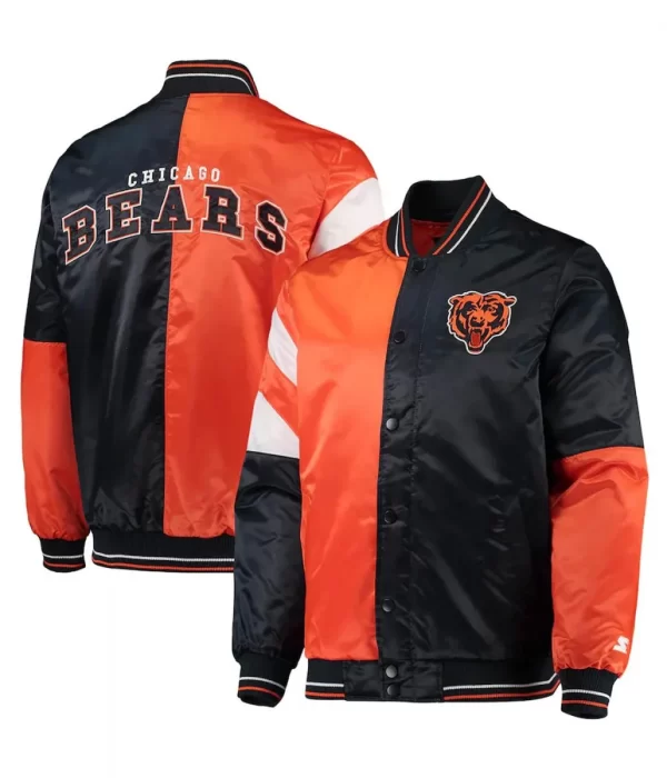 Chicago Bears Leader Orange/Navy Full-Snap Satin Jacket