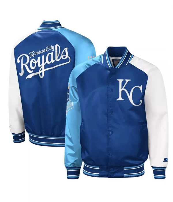 Kansas City Royals Reliever Royal and Light Blue Varsity Satin Jacket