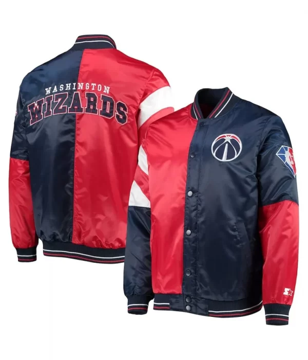 Washington Wizards Leader 75th Anniversary Navy Blue and Red Satin Jacket
