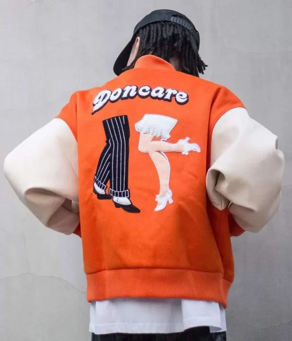 Doncare Legs White and Orange Varsity Jacket