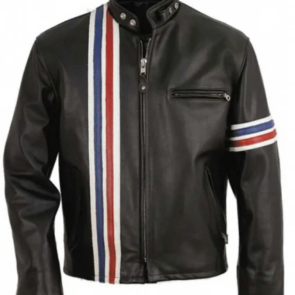 Johnny Knoxville Biker Striped Leather Black Jacket