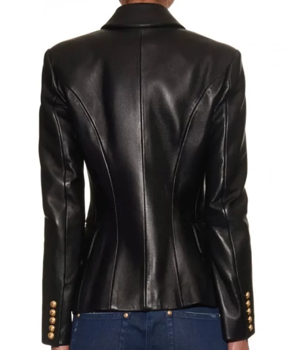 Kim Kardashian Black Faux Leather Blazer back
