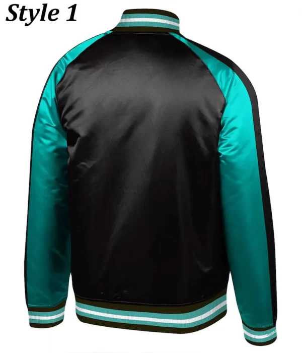 Vancouver Grizzlies Varsity Black and Aqua Green Jacket back